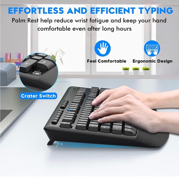 Wireless Keyboard and Mouse Combo, 2.4GHz with Wrist Rest - Picture 3 of 7